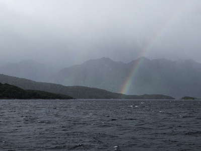 Lake Manapouri with rainbow