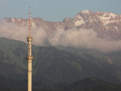 Almaty Tower with Zailiysky Alatau Range