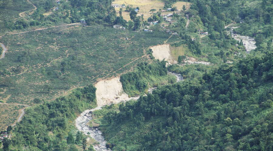 Shiv Khola Valley with river bank collapses