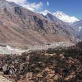 Kunde and Khumjung with rock slide deposit