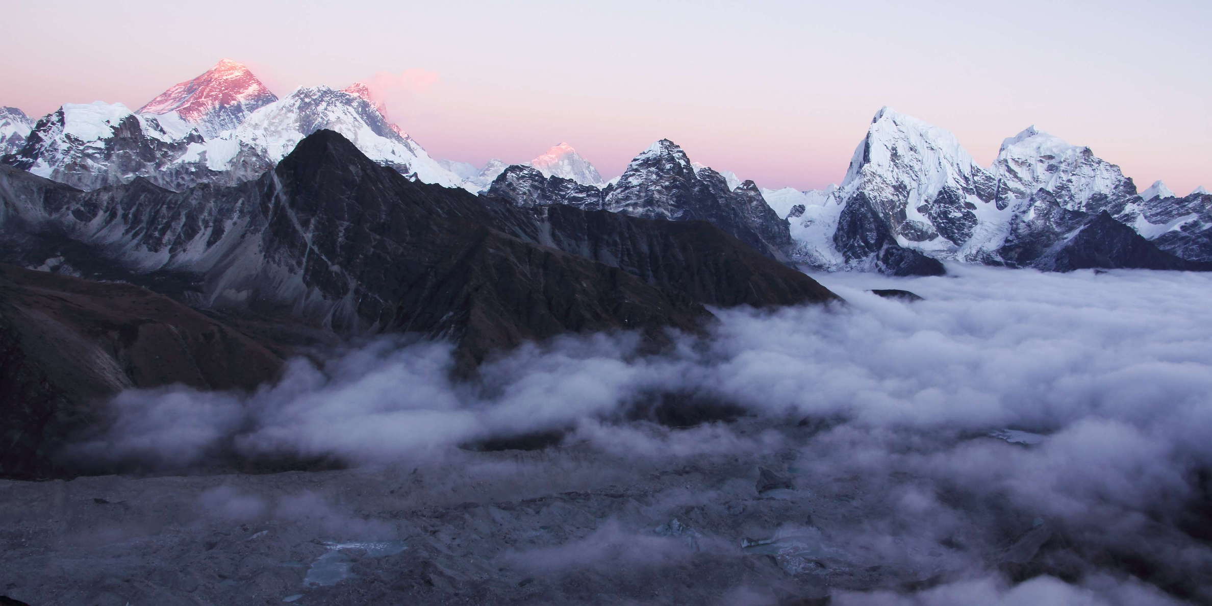 Gokyo  |  Ngozumba Glacier and Mt. Everest at sunset
