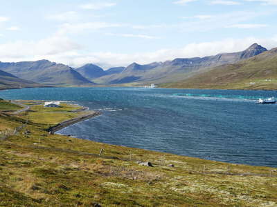 Fáskrúðsfjörður with fish farm