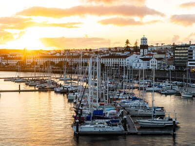 Ponta Delgada | Harbour and town centre at sunset