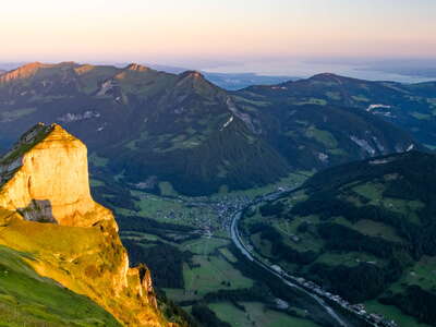 Bregenzerwald Mountains with Bregenzer Ach Valley at sunrise