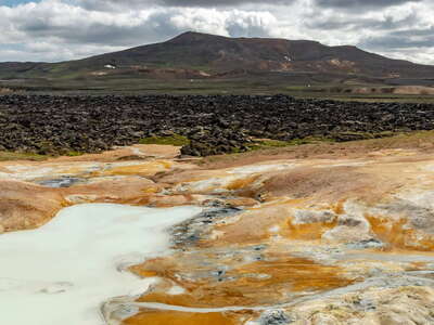 Krafla with geothermal area and lava field