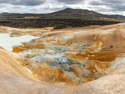 Krafla with geothermal area and lava field